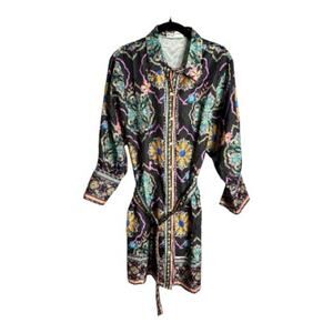 White Sandstorm by Billy J Black Pink Long Sleeve Belted Shirt Dress Medium